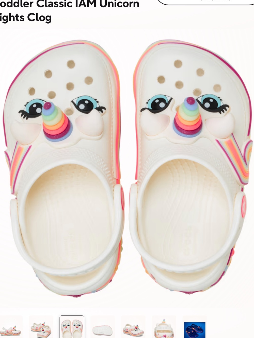 CROCS Kids White Unicorn Clogs with Rainbow lights